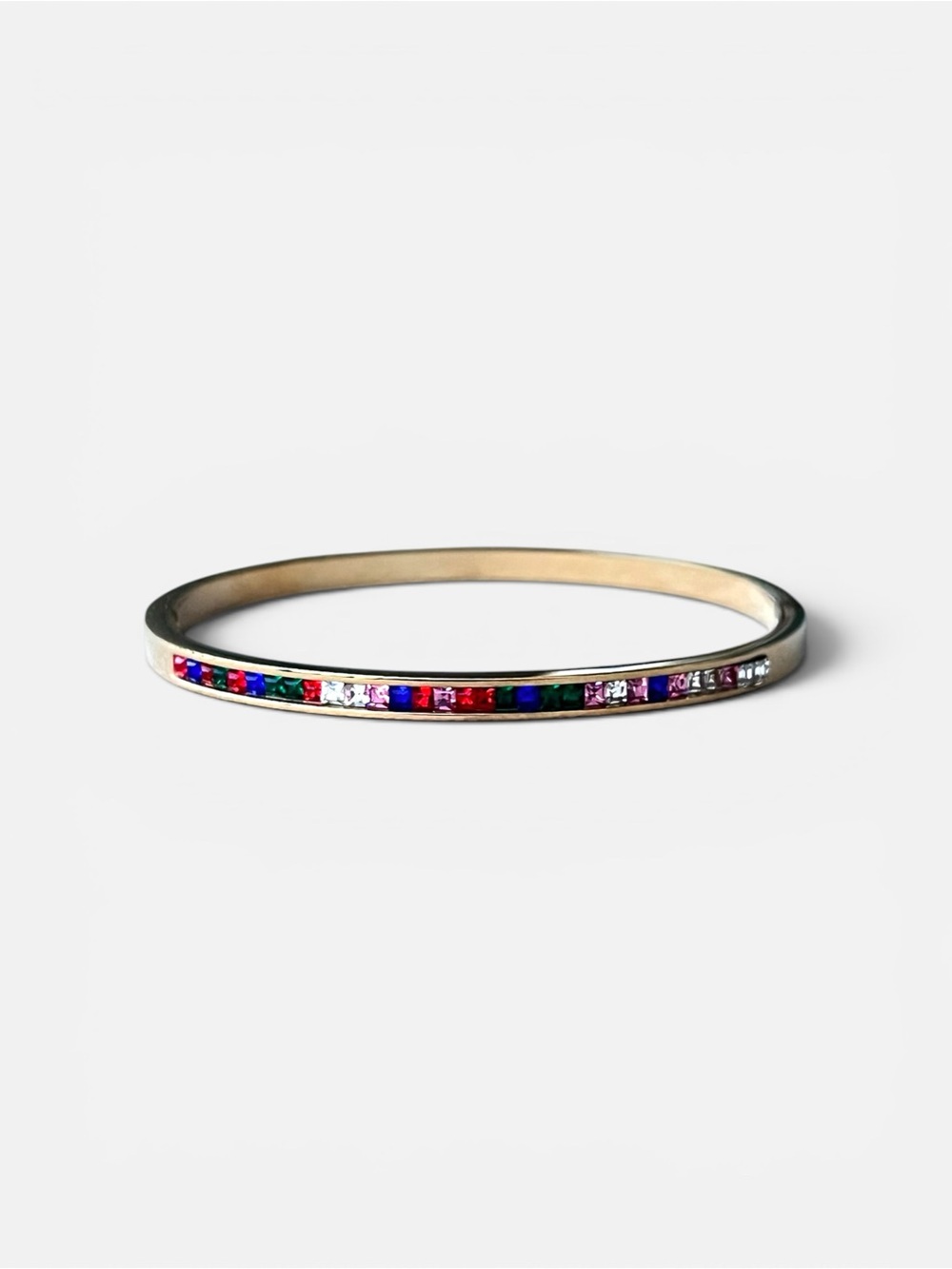 Gold Tone Multicolor Crystal Thin Bangle Bracelet